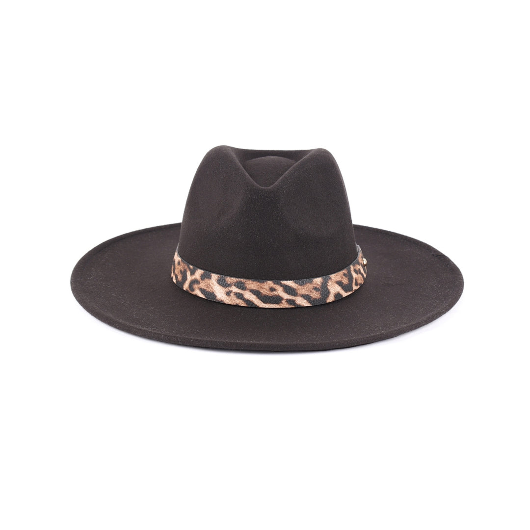 Black Leopard Trim Western Glam Hat