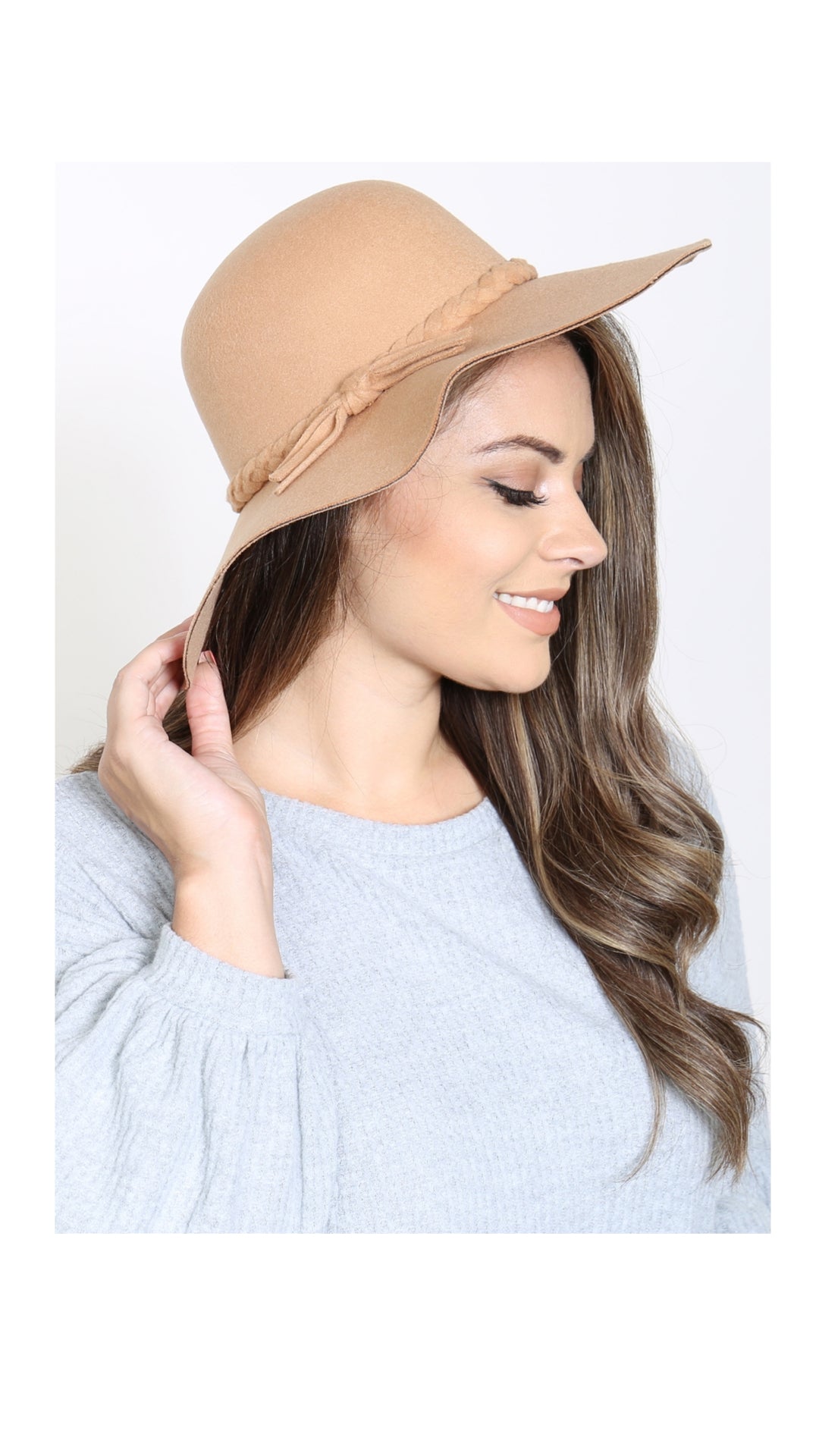 Khaki Braid Floppy Brim Hat