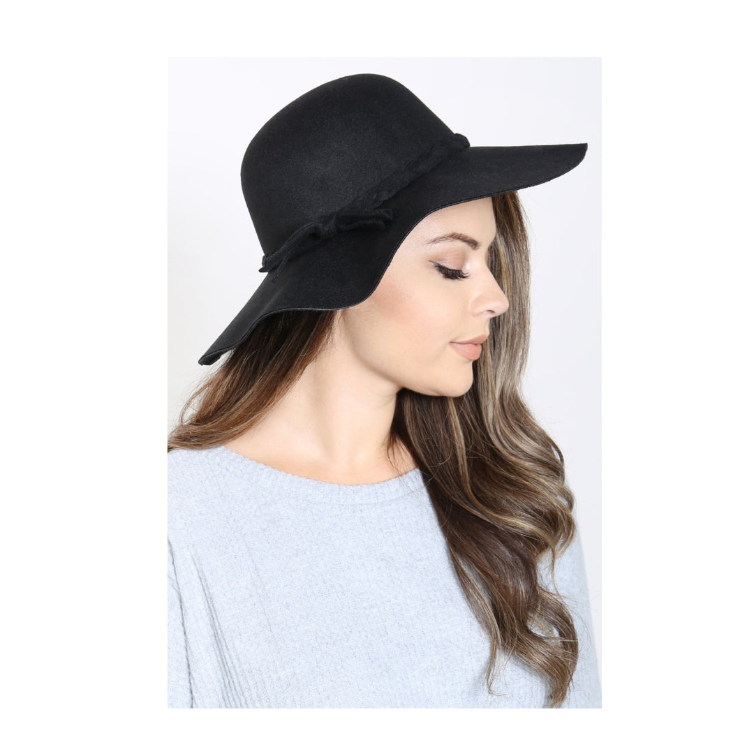 Black Braid Floppy Brim Hat